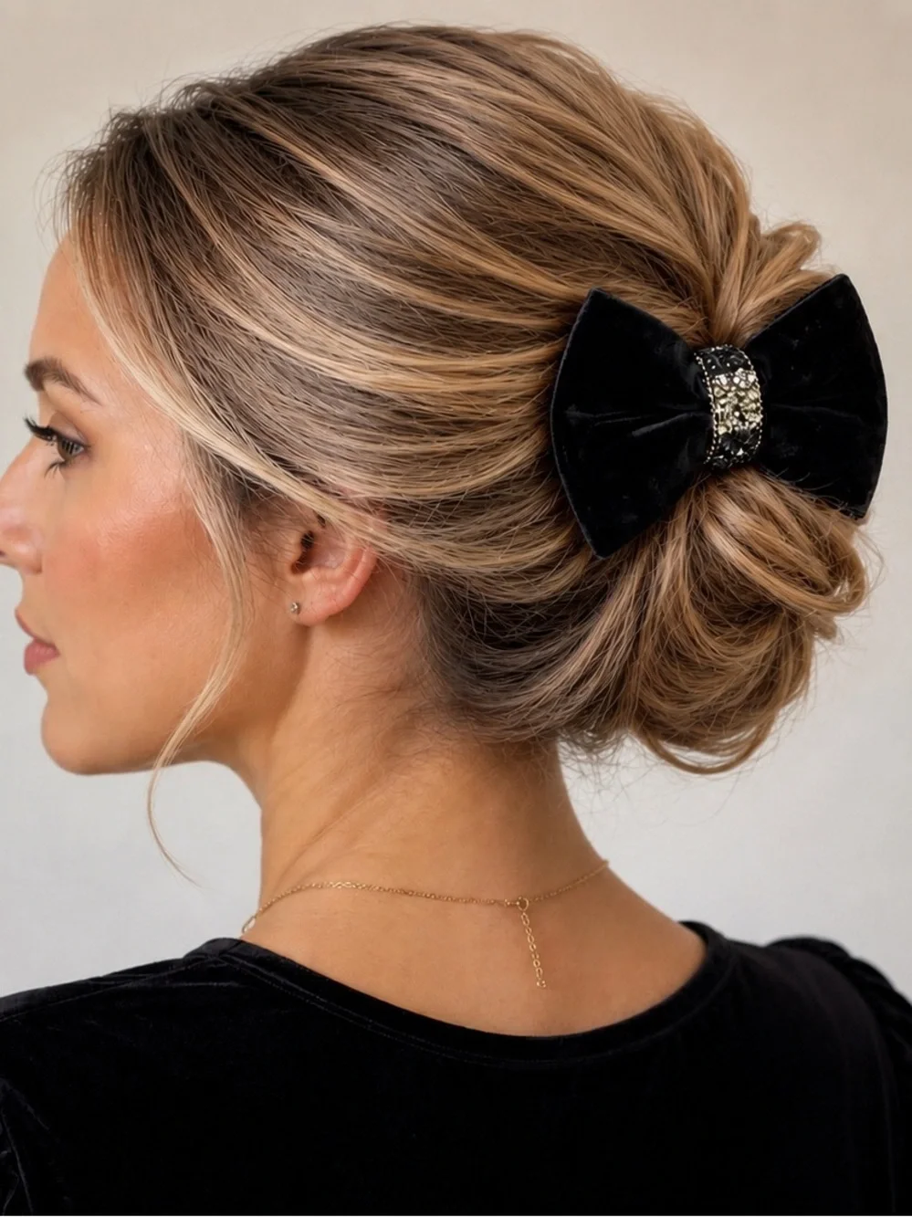 4” Black Velvet Rhinestone Hair Bow Clip | Elegant Women’s Hair Accessory